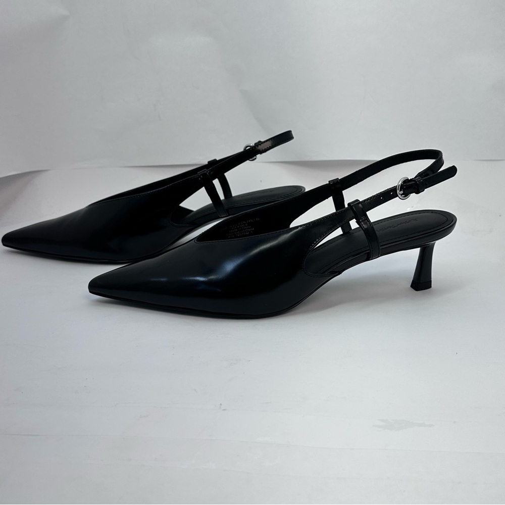 & Other Stories Slingback Pumps in Black leather pointed toe kitten heel - Picture 3 of 9